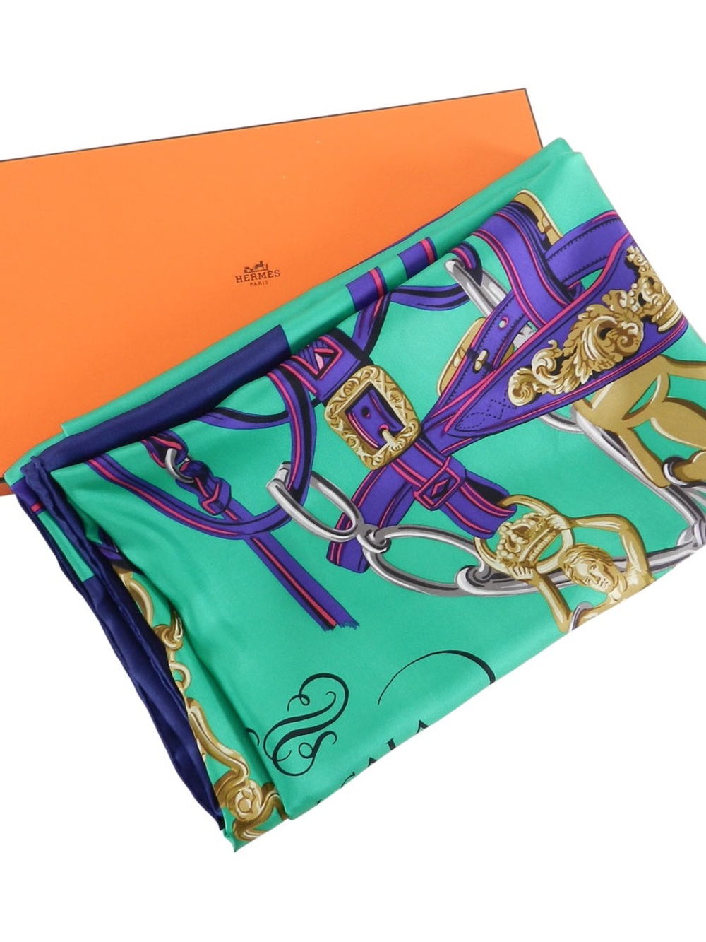 Hermes 140cm Summer Twill Silk
Brides de Gala Shawl - Purple, green, fuchsia box